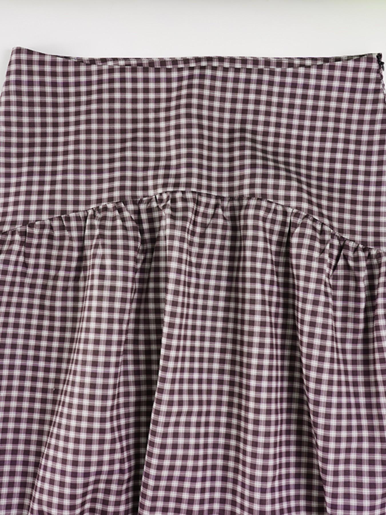 Vintage Academical Style Classic Gingham Loose High Waist A-Line Skirt for Women, Clothes, Casual Midi Skirt, All Seasons, Loose-Fitting