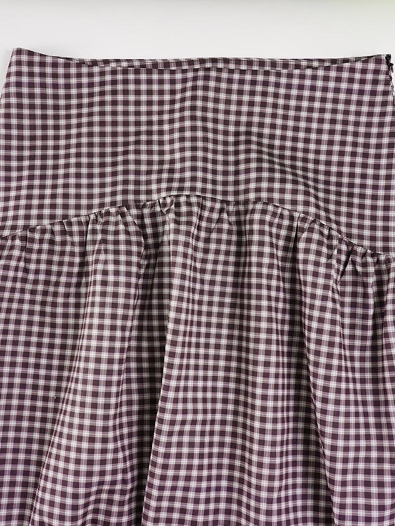 Vintage Academical Style Classic Gingham Loose High Waist A-Line Skirt for Women, Casual Midi Skirt, All Seasons, Loose-Fitting