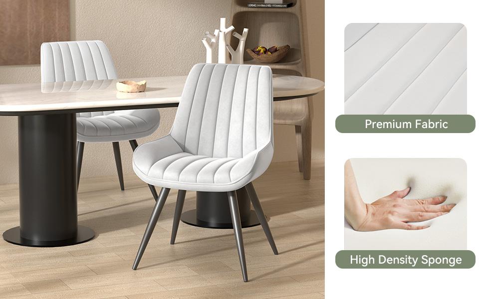 Set of 2 Modern Dining Chairs, Comfortable Upholstered Fabric Chairs with Thick Cushions and Metal Legs for Kitchen or Dining Room Tufted Velvet