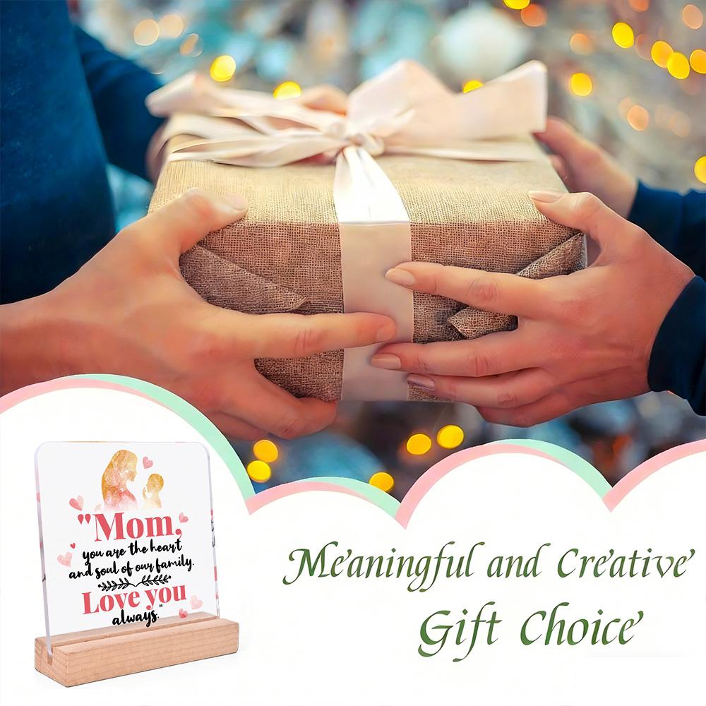 1pc Mother Gift Acrylic Ornament Sign With Wooden Base, Warm Heart Love Quote Design, Ideal Gift For Mother On Mother'S Day/Birthday, Suitable For Home, Desktop, Room, Festival, Bedside Table Decoration