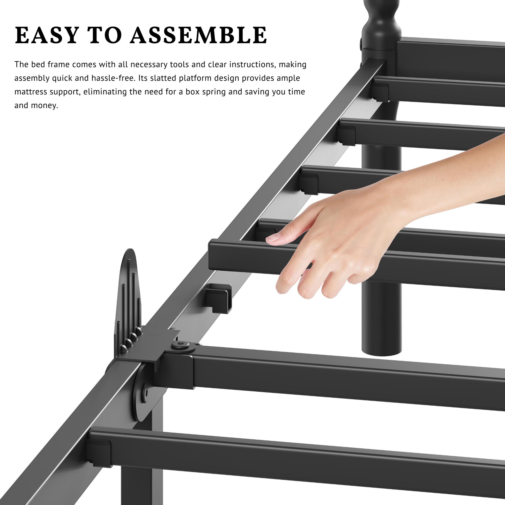 QUEEN Size Vintage Roma Bed Frame with 14 Inches Heavy Duty Sturdy Platform Anti-Slip Design Easy Assembly No Box Spring Needed Safe Rounded Columns Modern Noise-Free Design Ample Storage