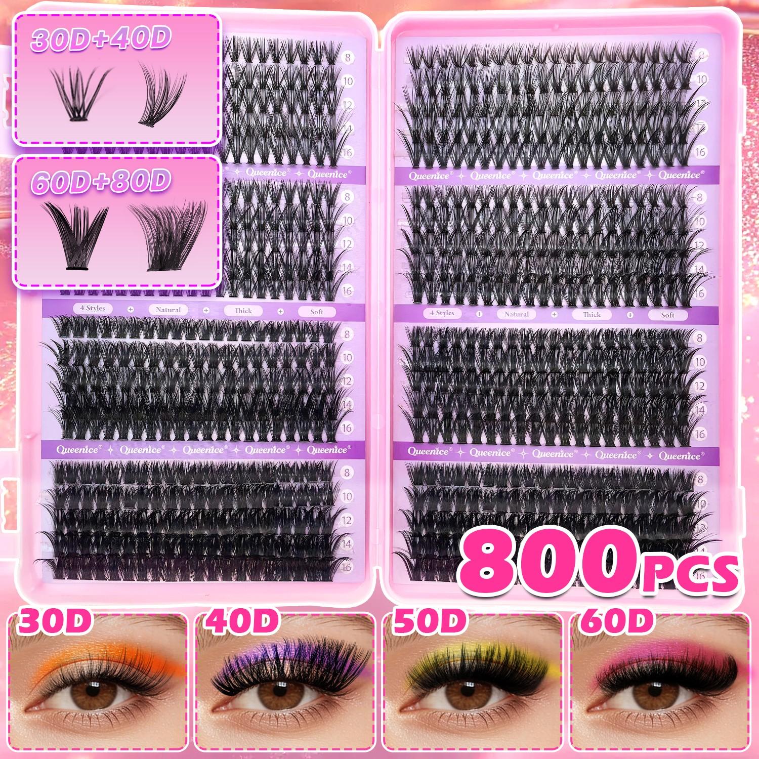 Self Adhesive Individual Lash Extensions D Curl 30D-150D Fluffy Cluster Lashes, Reusable Thick Natural 8-16mm Mixed, Dramatic Look for Party Wedding Daily Music Festival Women Gift