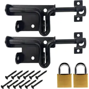 2 count Black Slide Bolt Gate Latch with Padlock Hole, Heavy Duty Hardware Door Lock for Wooden Fence,Barn Door,shed Door,Yard Door(Included Screws and 2 Keyed Padlocks)