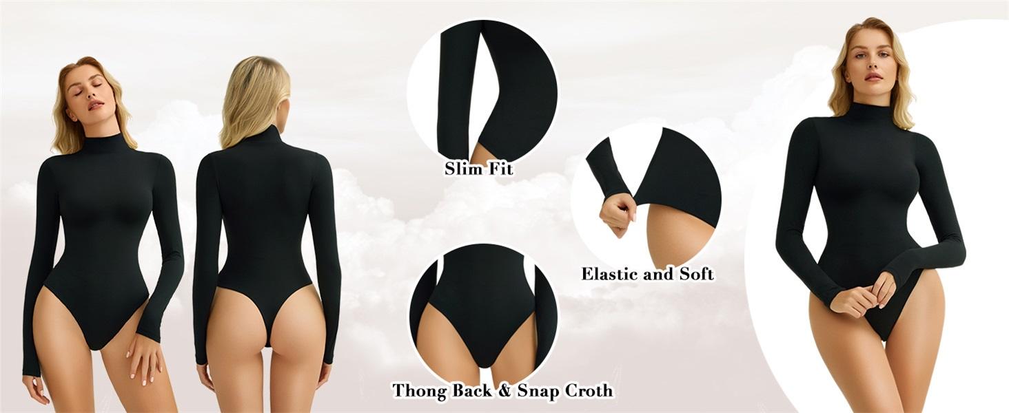 Avidlove Bodysuits for Women High Neck Long Sleeve Body Suits Snap Closure Double Lined Mock Neck Bodysuit Soft SpringStatements