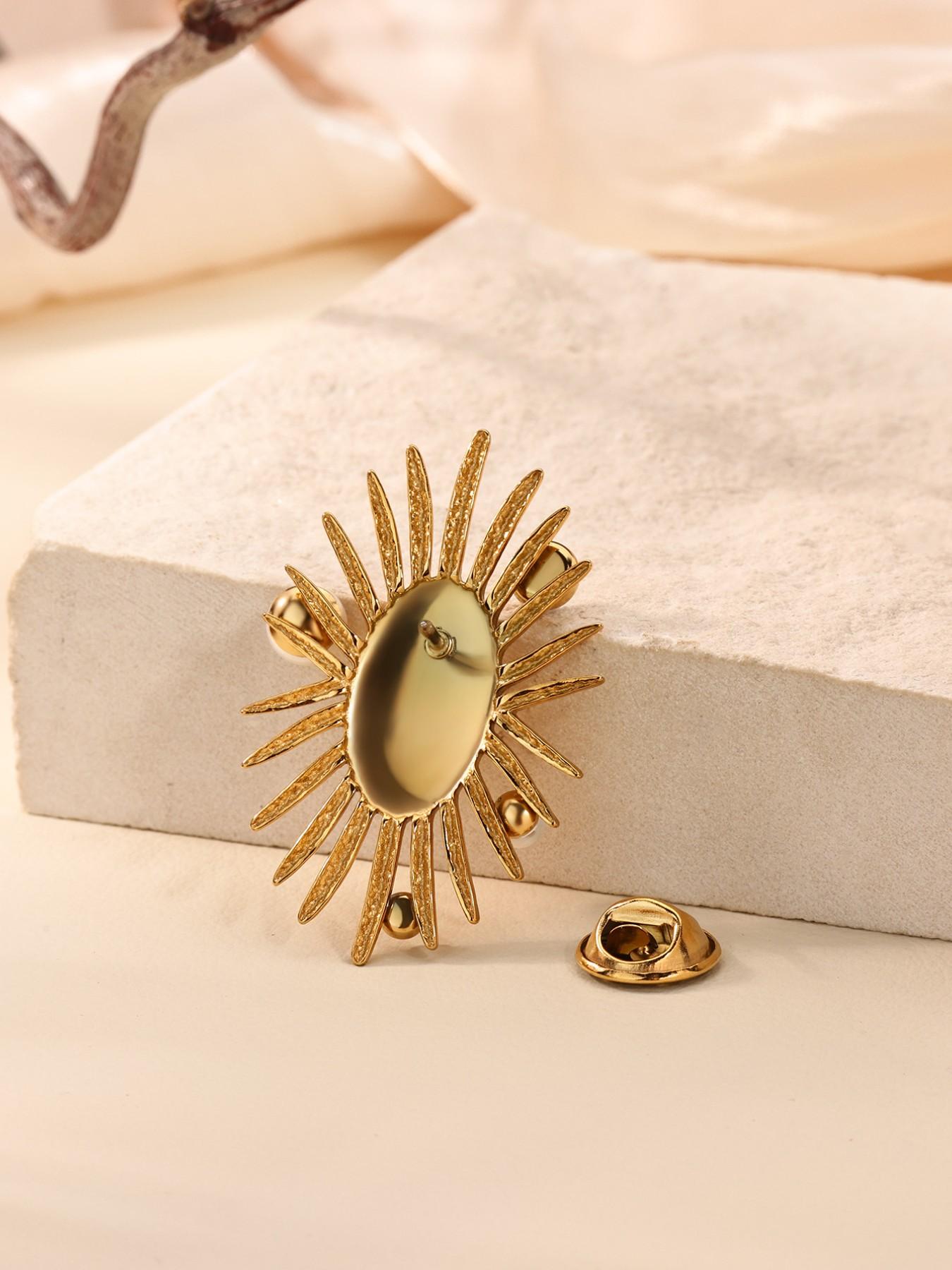 Elegant Pearl-Imitation Oval Sun Brooch, Stainless Steel Waterproof Pin, Perfect Gift for Birthdays, Parties, Weddings, Holidays