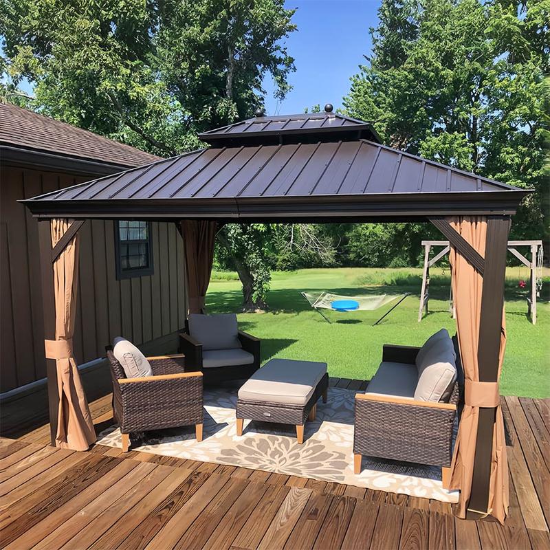 PURPLE LEAF 12' x 16' Outdoor Hardtop Gazebo For Garden | Double Roof Aluminum Frame | Bronze