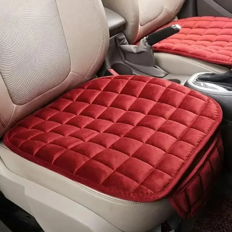 2-Pack Plush Quilted Car Seat Cushion With Side Storage Pocket, Non Slip Warm Winter Car Seat Protector Pad, Thick Soft Auto Interior Accessory For Sedans, SUVs And Pickups Daily Driving