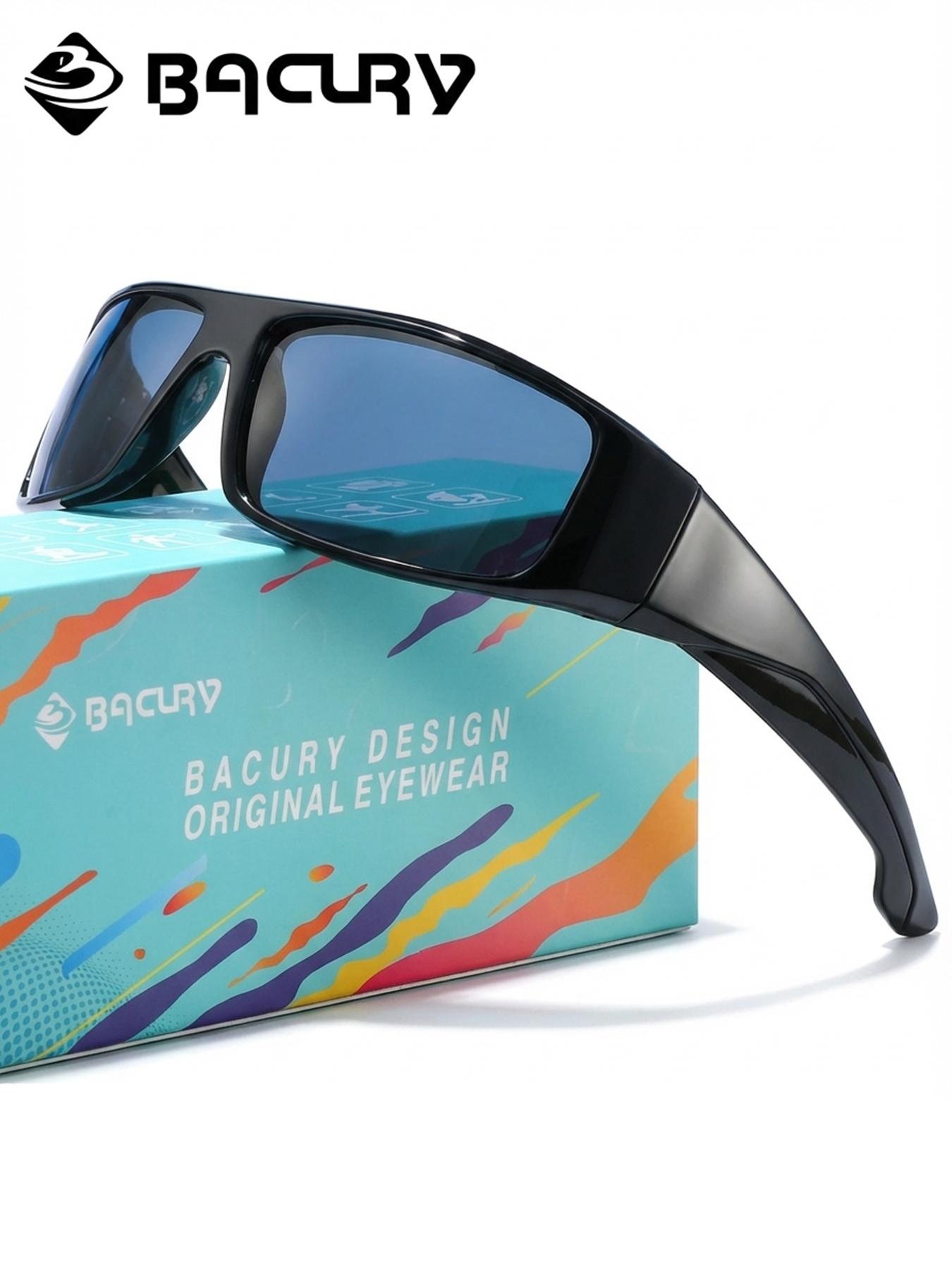 BACURY Fashionable Sports Style Polarizing Film Men'S Sunglasses With Classic Square Frame Are Very Suitable For Cycling, Uv Protection, Driving, Fishing, And Reducing Glare