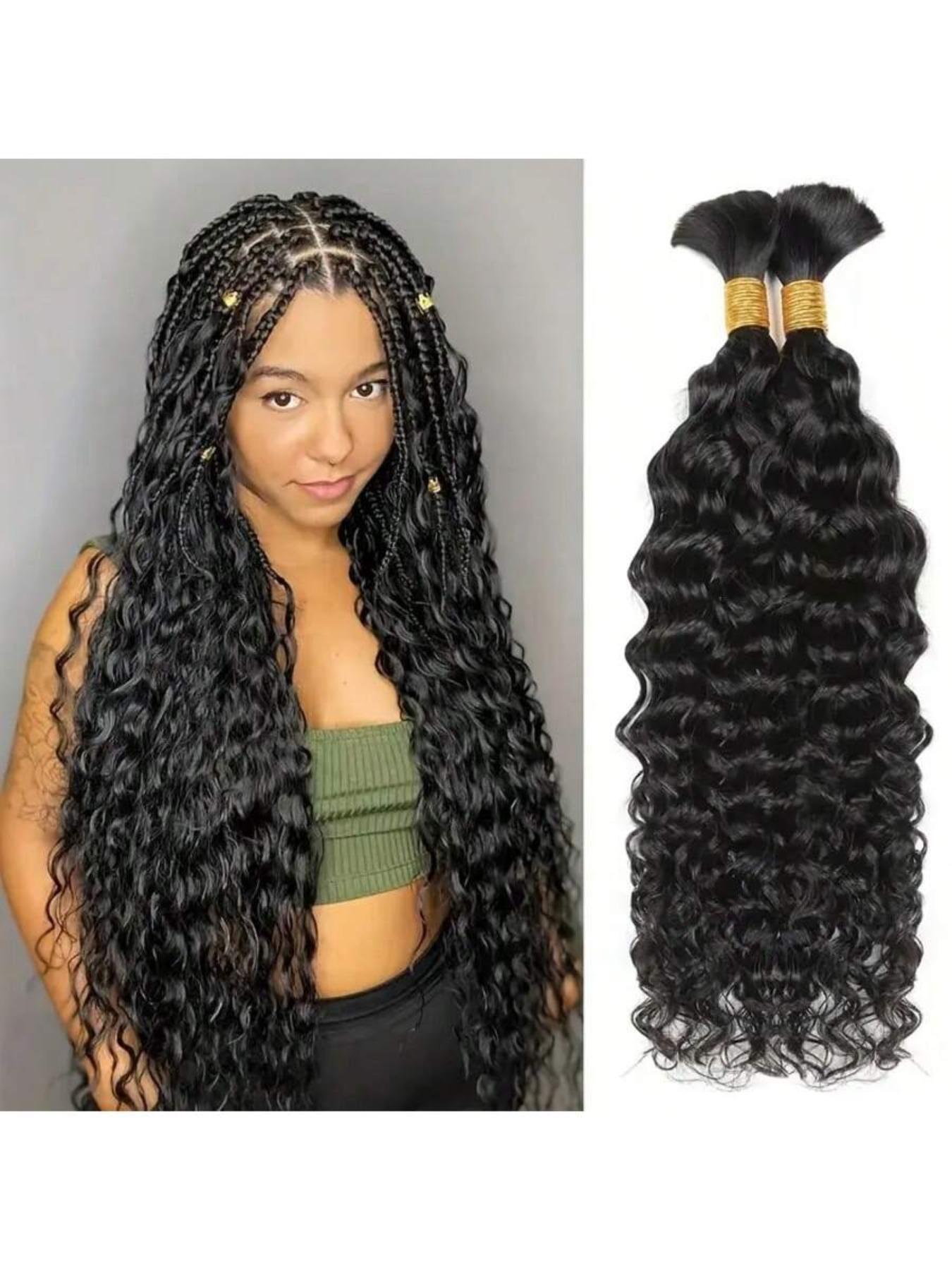 Human Hair Extensions for Knotless Braids, 100g Wet Wavy Bundles Human Braiding Hair 100g Water Wave Bulk Human Hair for  main image 3