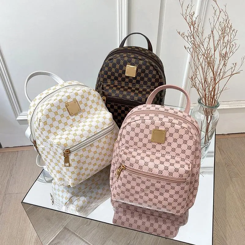 Y2K Aesthetic Preppy Core Vintage Print Mini Backpack  Women Vegan Leather Daypack Small Chic Rucksack Fashion Purse  City Commute Weekend Getaway Brunch Date Night Festival Everyday Carry Gift