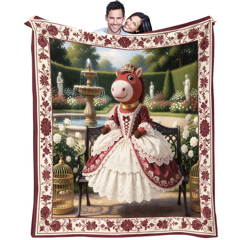 Royal Palace Cute Crying Horse Blanket, Heartwarming Gift for Horse & Fairy Tale Lovers, Ultra-soft & Fluffy, Perfect for Snuggling & Room Decoration