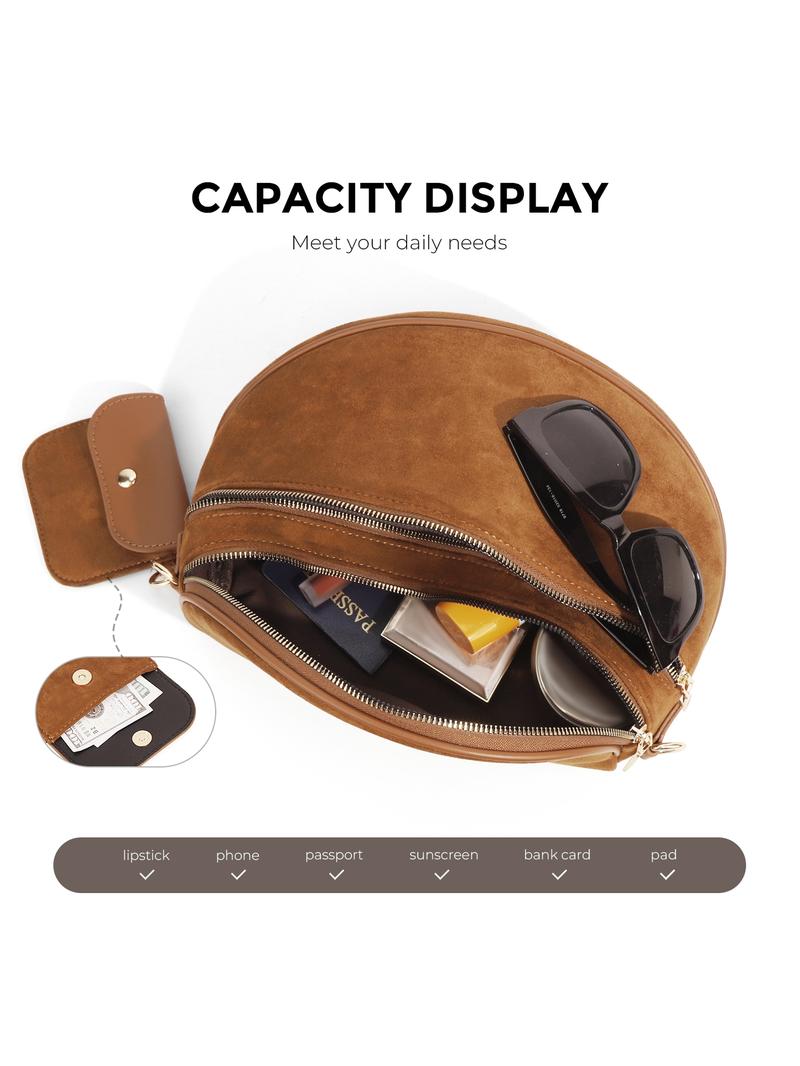 Trendy Suedette Crossbody Bag, Spacious Bum Bags for Women, Large Imitation Suede Shoulder Fanny Packs, Casual Sling Purse with Adjustable Strap and Coin Wallet, Ladies' Saddle Handbags for Daily Outdoor, Casual Commuter Bag