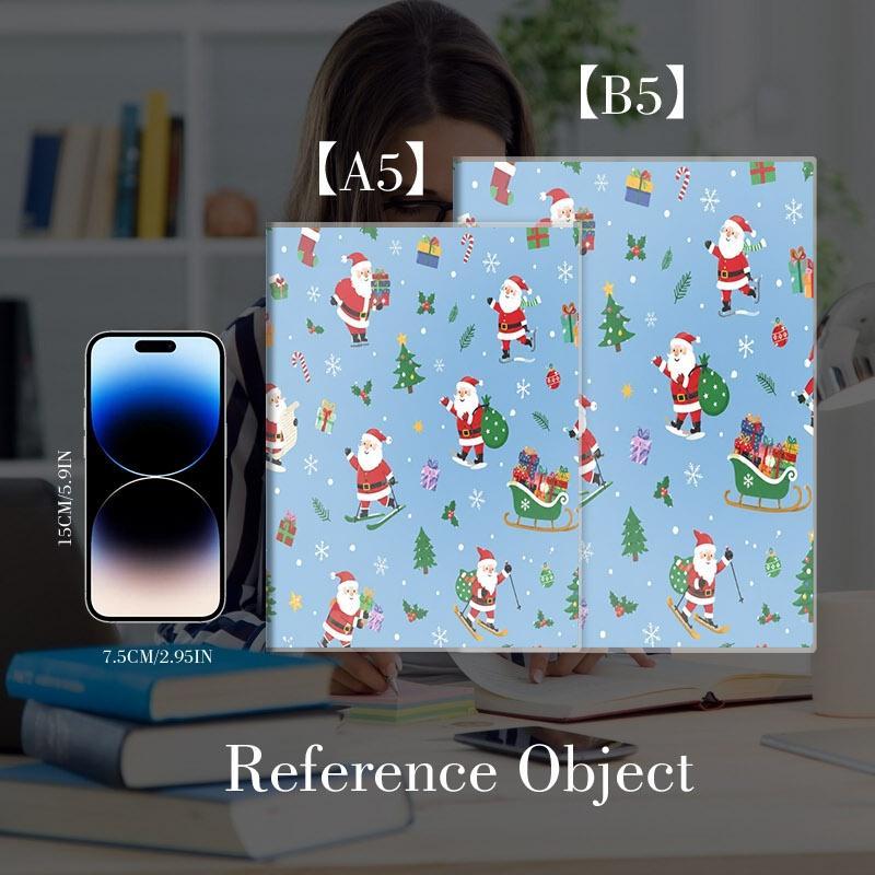 Playful Blue-Toned Christmas Pattern Notebook, Double-Sided Print with Vivid Santas, Christmas Trees, Holly, Gift Boxes, Candy Canes, Snowflakes & Stockings, Multiple Specifications Available, Ideal for Office Daily Note-Taking & Festive Casual Use