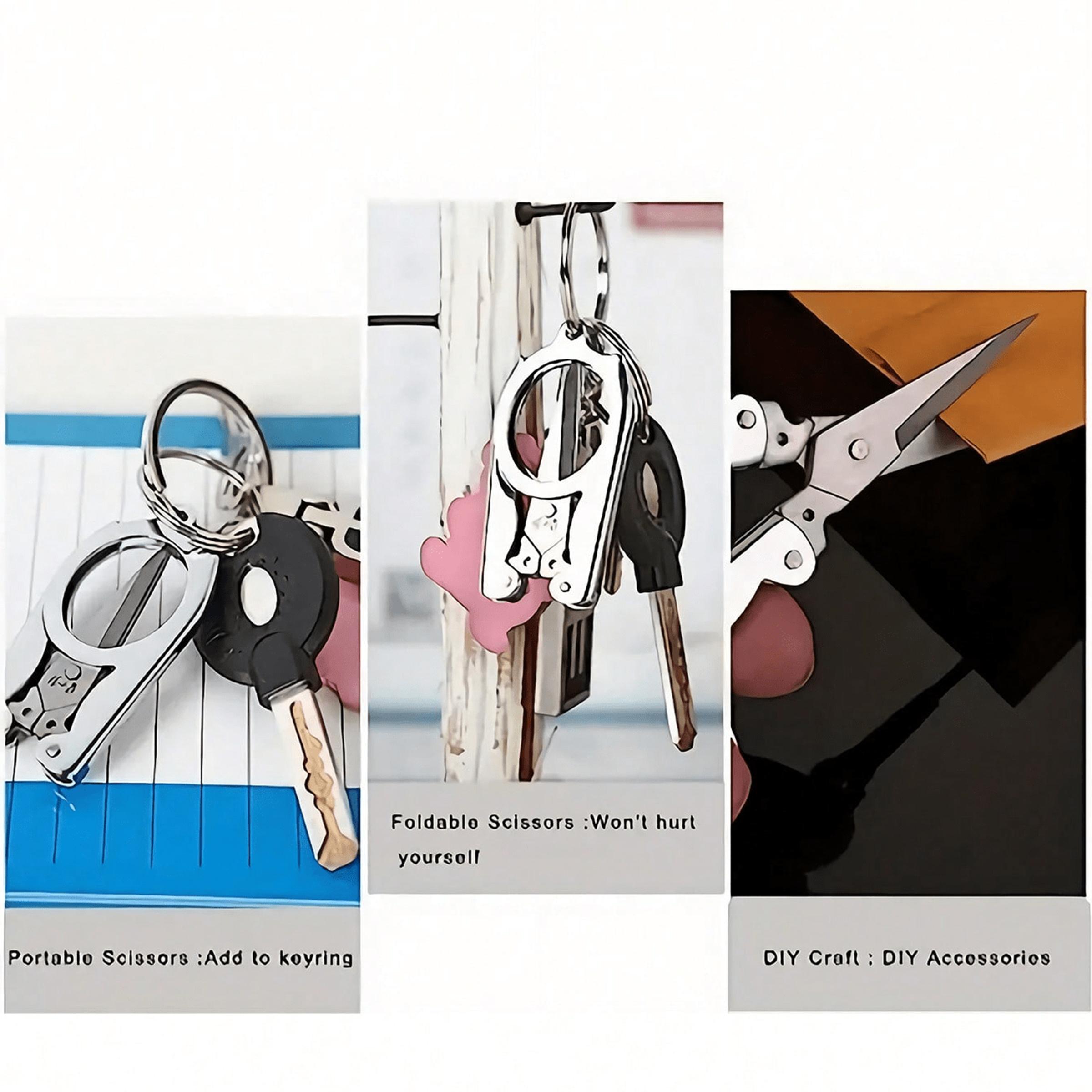 1pc Folding Scissors, Steel Small Scissors Pocket Portable, Foldable String In Key Ring Travel Scissors Mini Craft Knife, Paper Cutters, Cutting Supplies