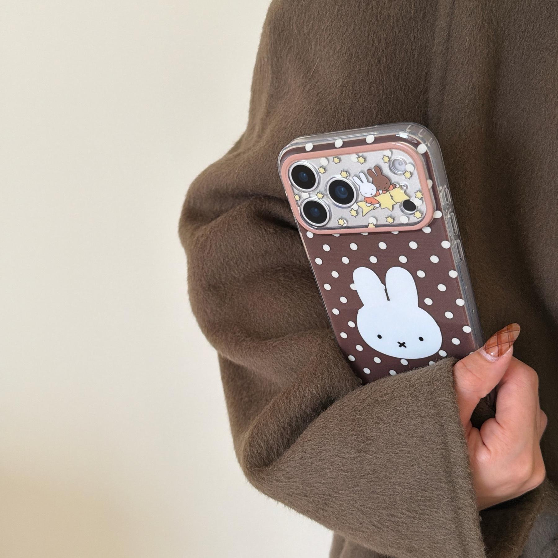 Bottom Polka Dot Miffy Case for Apple iPhone 17 Pro Max, 16 Pro Max, 15 Pro Max, 14 Pro, Creative Fashion Protective Phone Case Cover