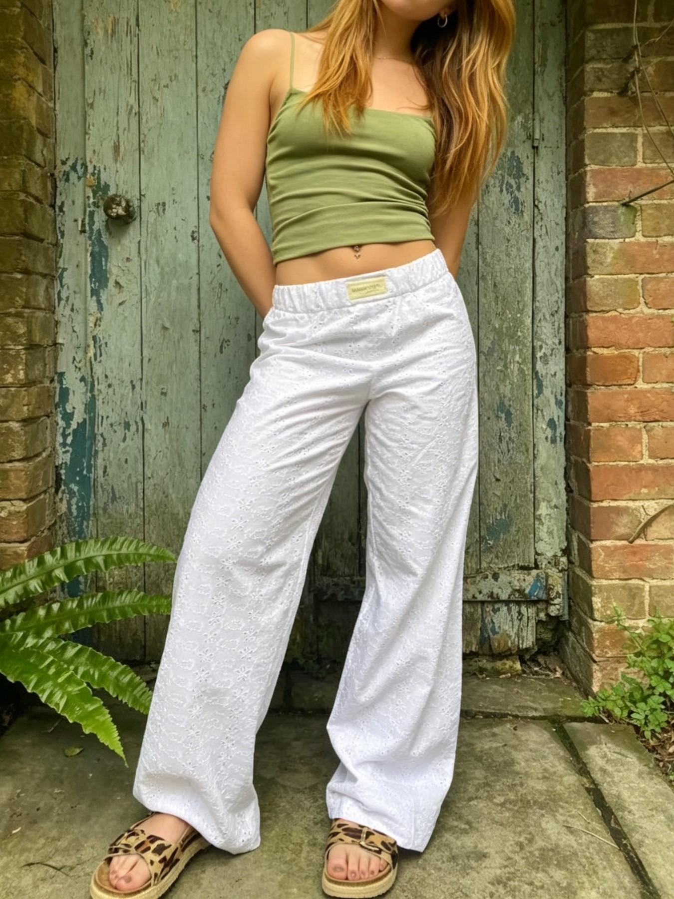 Women's Elastic Waist Wide Leg Pants, Summer Breathable Casual Trousers, Lazy Street Style, Loose-Fitting Long Pants