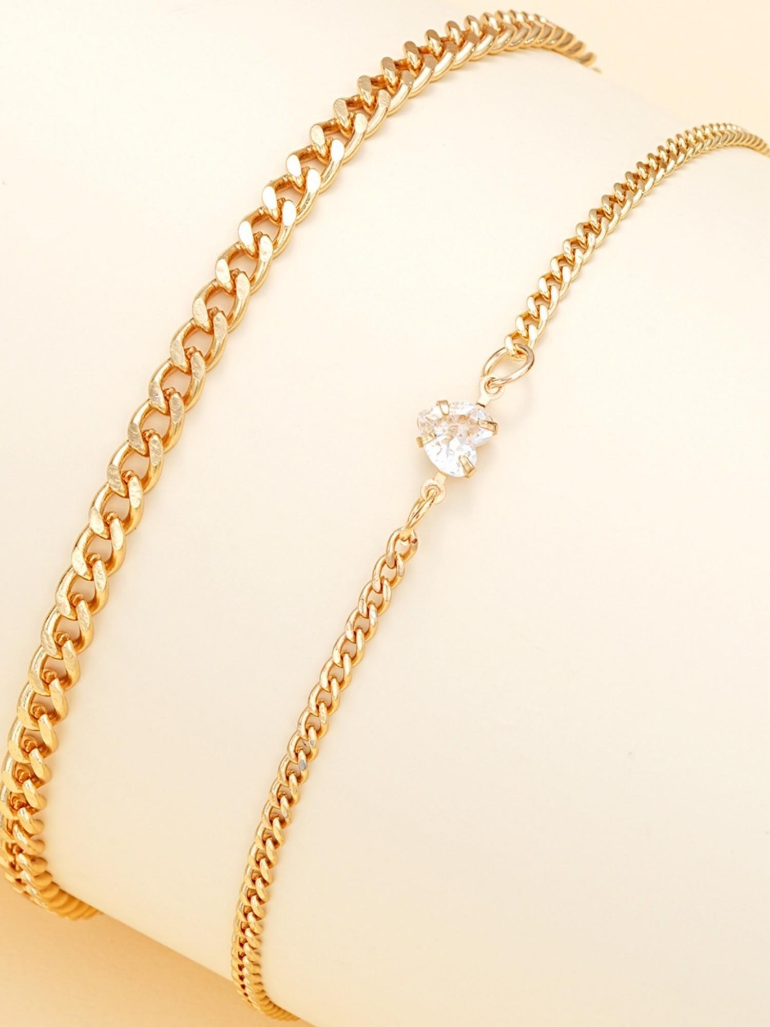 2 Piece Stainless Steel Anklet Set, Vintage Fashion Elegant Heart Layered Anklets, Body Jewelry for Women, Beach Party Gift, Foot Jewelry, Wearable Jewelry