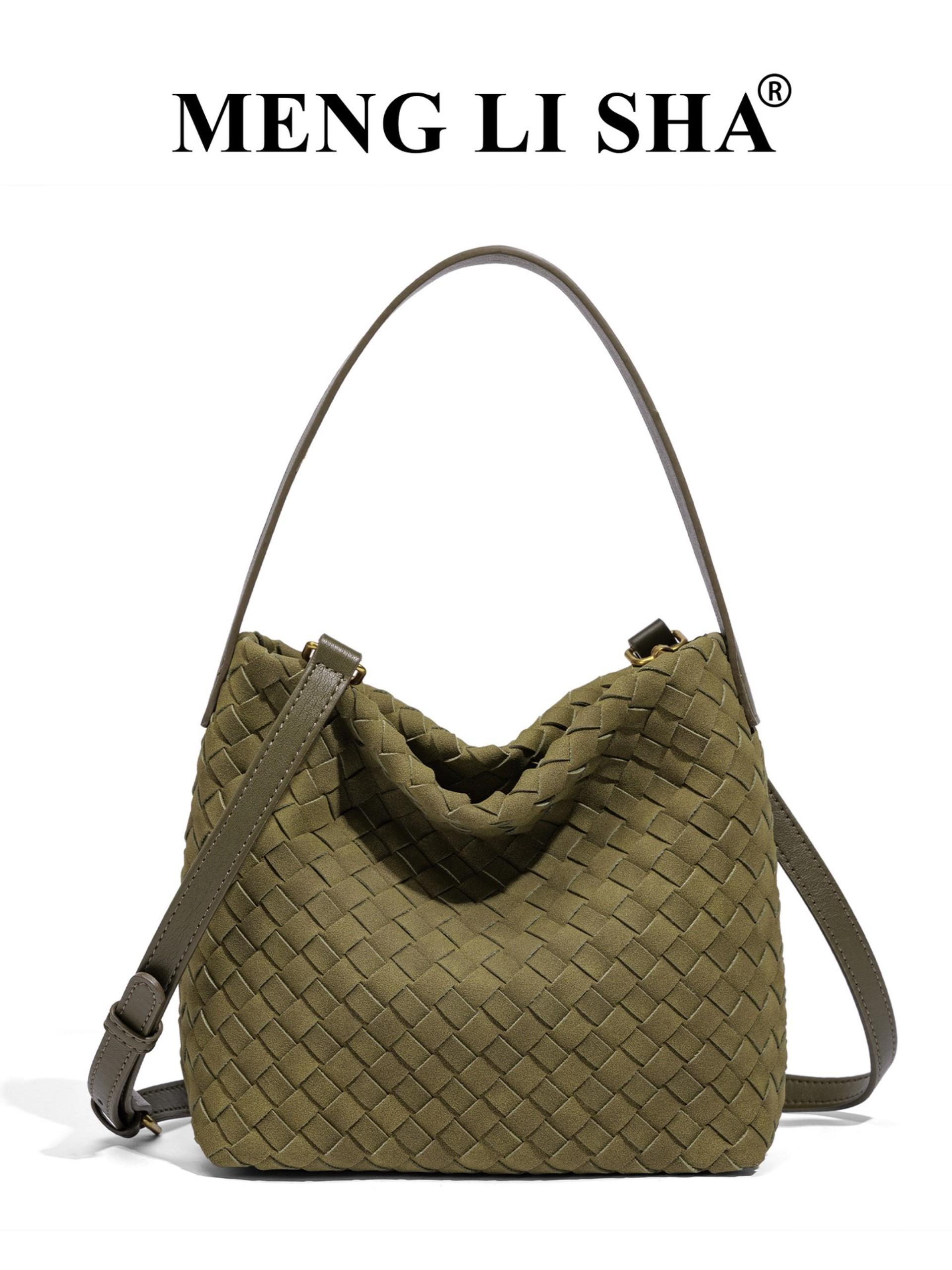 New Handmade Woven Tote Bag for Women, Luxury Bucket Bag, Lazy Style Commute Shoulder Crossbody Handbag, Large Capacity Leather Bag