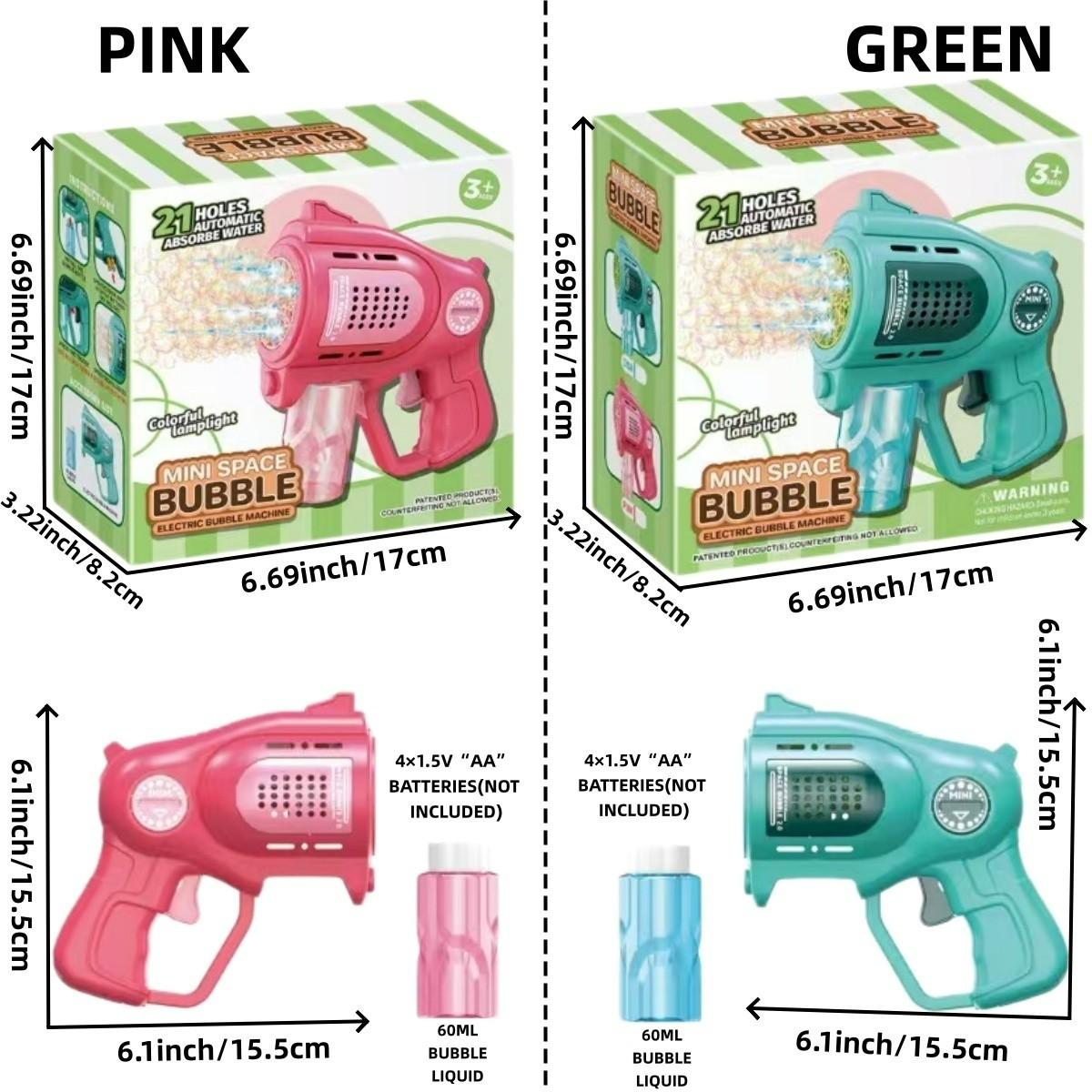 21-Hole Automatic Water Absorption Mini Space Electric Bubble Machine  with 1 Bottles Solution  60ml Bubble Gun for  Kids 3-8  Party Favors Summer Outdoors Wedding Toys Gifts for Boys Girls