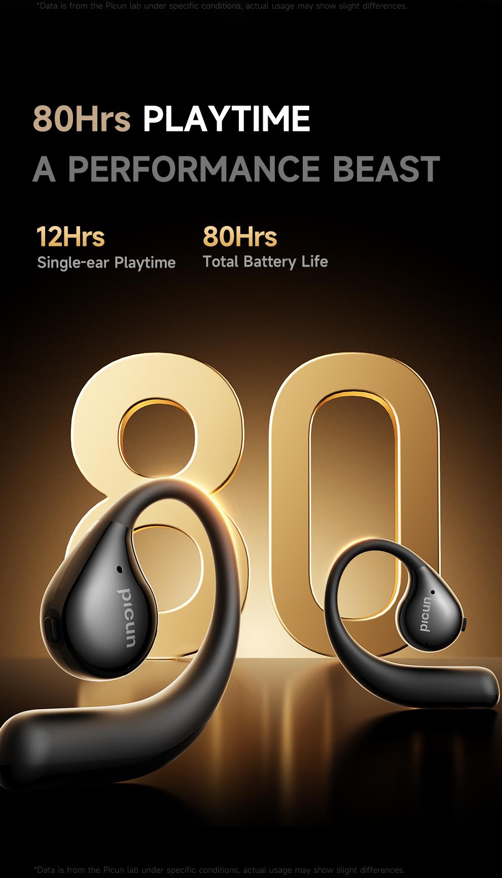 Picun T61 Wireless Bone Conduction Headphones, OWS Open Ear Earbuds with Earhooks, Bluetooth 5.4, Deep Bass, Lightweight & Sturdy, 25Hrs Playtime, IPX6 Waterproof, for Cycling Yoga Gym Workouts