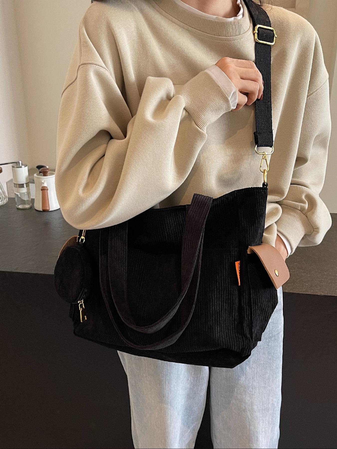 Women's Solid Color Tote Bag & Coin Purse, Fashionable Large Capacity Shoulder Bag & Coin Purse, Casual Trendy Versatile High-quality Daily Commuting Bag Set