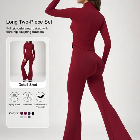 Women's 2-Piece Sportswear Set, Fitness Outfits, Long Sleeve Slim Fit Top & High Waist Tight-Fitting Pants, Yoga Gym Running Comfortable Breathable