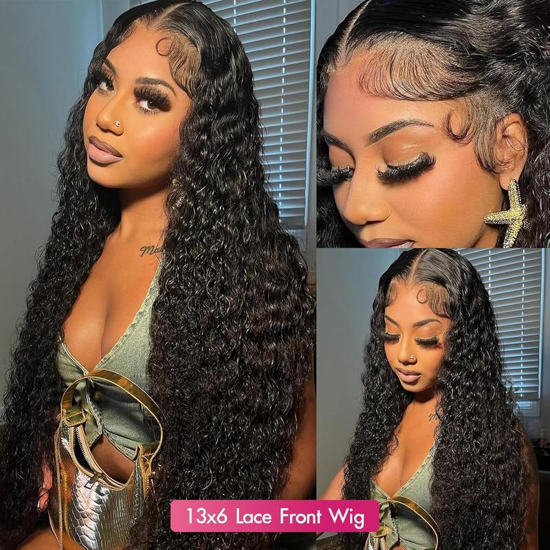 [30 inch hot] Water Wave 13x6 Lace Front Wigs Human Hair 180 Density 13x6 HD Full Lace Frontal Wigs Pre Plucked Wet and Wavy Glueless Deep Curly Human Hair Wigs for Women Natural Black TikTokShopBlackFriday