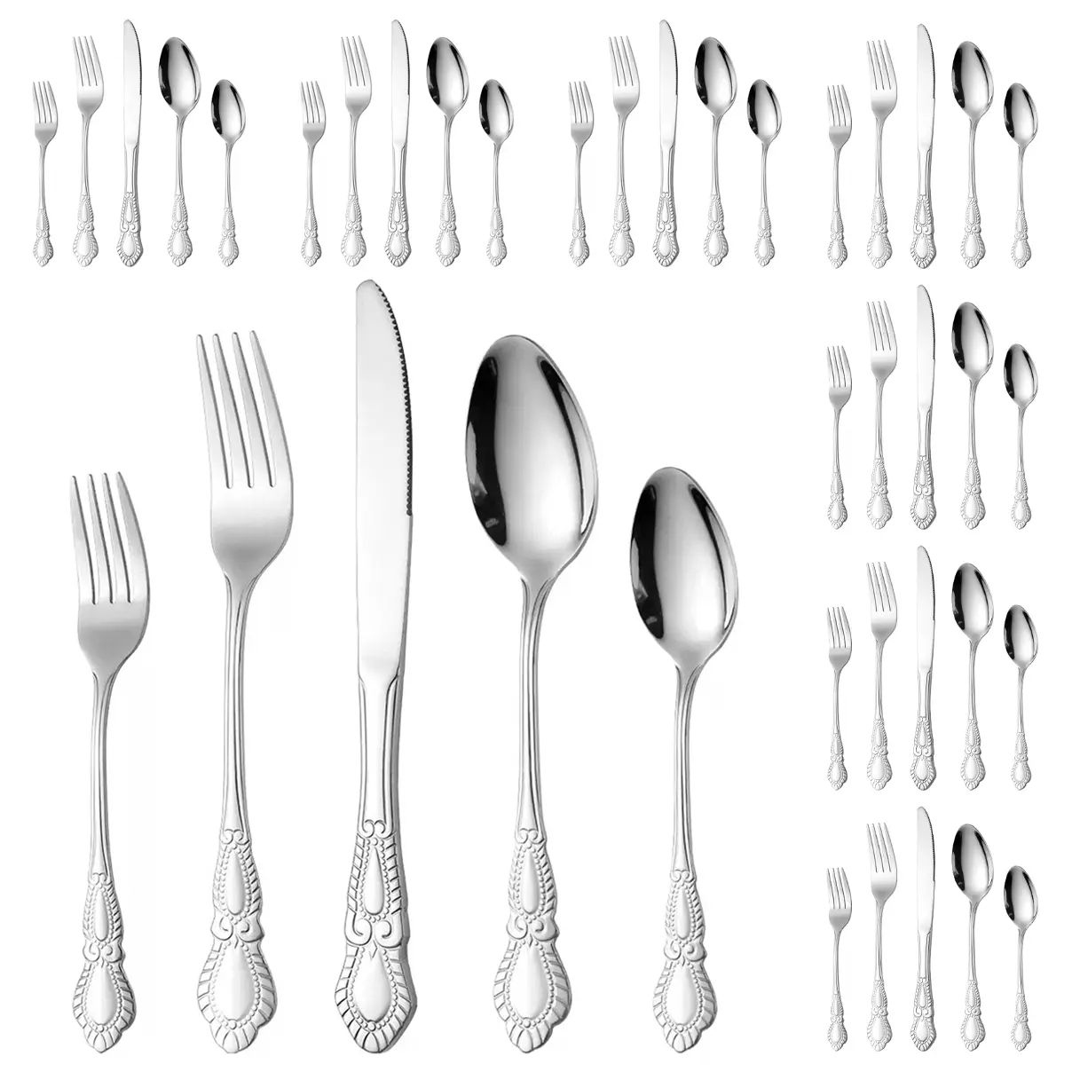 Vintage Cutlery Set for 4-8 People, Premium Stainless Steel Knife Fork Spoon, Elegant Silverware Tableware for Weddings Christmas Thanksgiving New Year Parties