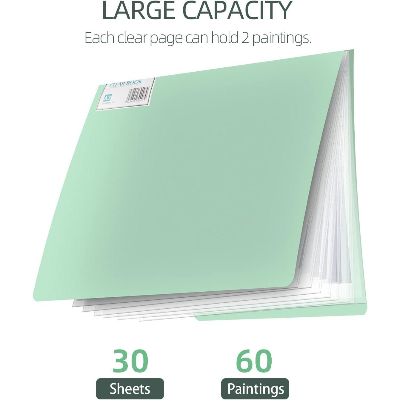 A3 Painting Storage Book for 60 Painting Pics, Painting Accessories with 30 Pages Clear Sheet Protectors, Presentation Portfolio Folder for Artwork, 16.5x12.1in A3 Painting Storage Book for 60 Painting Pics, Painting Accessories with 30 Pages Clear Sheet Protectors, Presentation Portfolio Folder for Artwork, 16.5x12.1in
