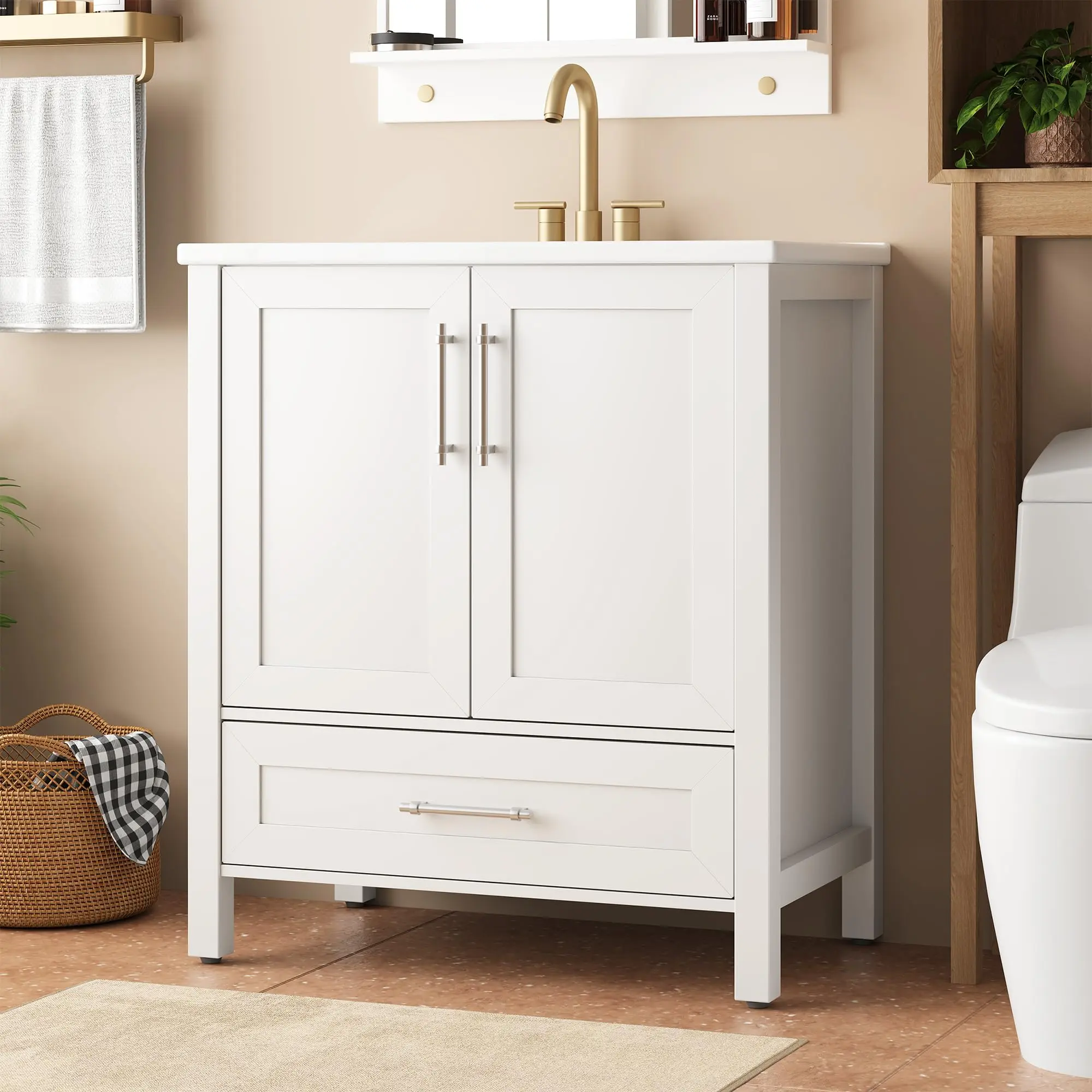 GARVEE 24" Bathroom Vanity with Sink with Waterproof Foot, White