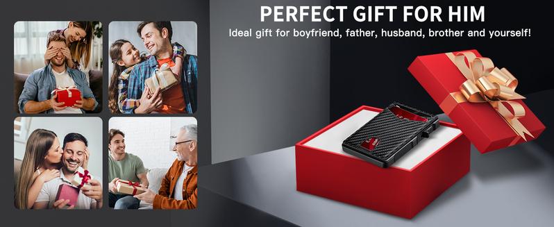 Men's Minimalist Bifold Wallet with AirTag Compartment & RFID Blocking - Pop-Up Quick Access Card Holder, Holds 12 Cards + Cash, Carbon Fiber - Perfect Gift (AirTag Not Included)