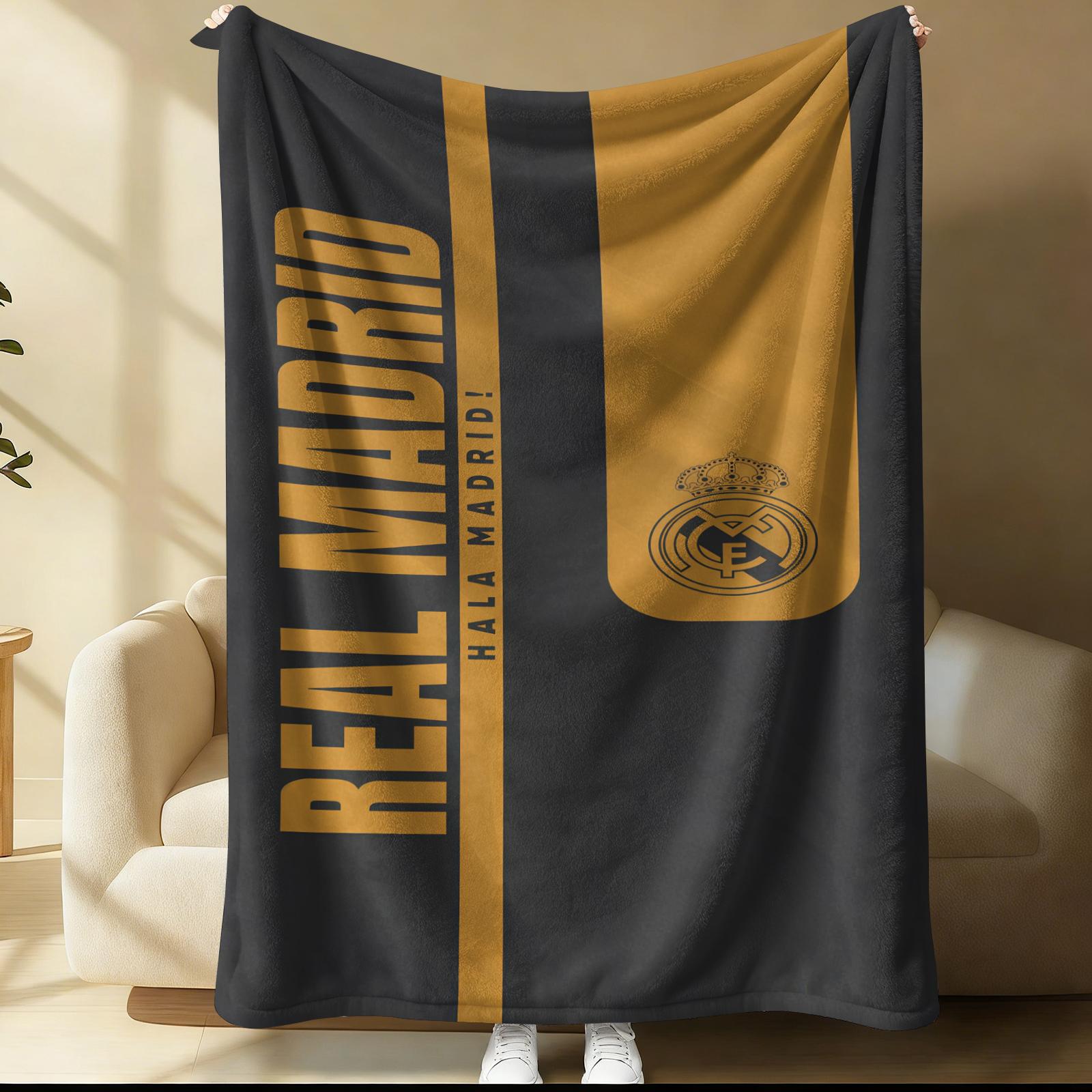 Real Madrid Themed Blanket, Suitable For Daily, Festival, And Birthday Gifts For Children And Adults. 1 Piece Of Soft, Warm, Lightweight Single-Sided Printed Plush Blanket, Suitable For Bed, Sofa, Car, And Room Decoration