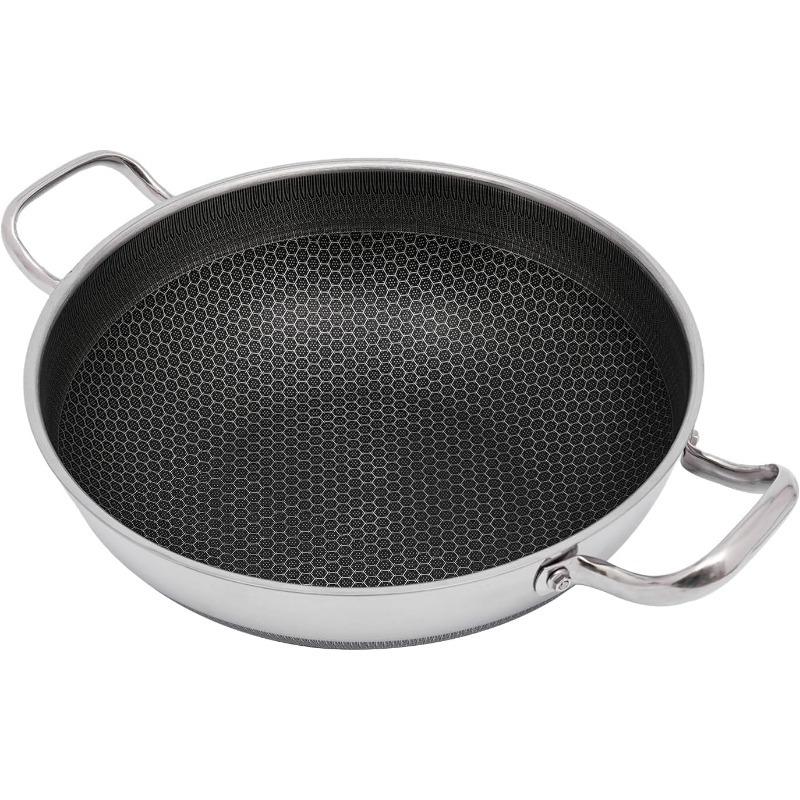 2026 Newest Edition 13 Inch New Hybrid Tri-Ply Stainless Steel Wok Pan with Lid,Ceramic Non Stick Stir-Fry Pans,Induction Cooking Pot,Dishwasher and Oven Safe.