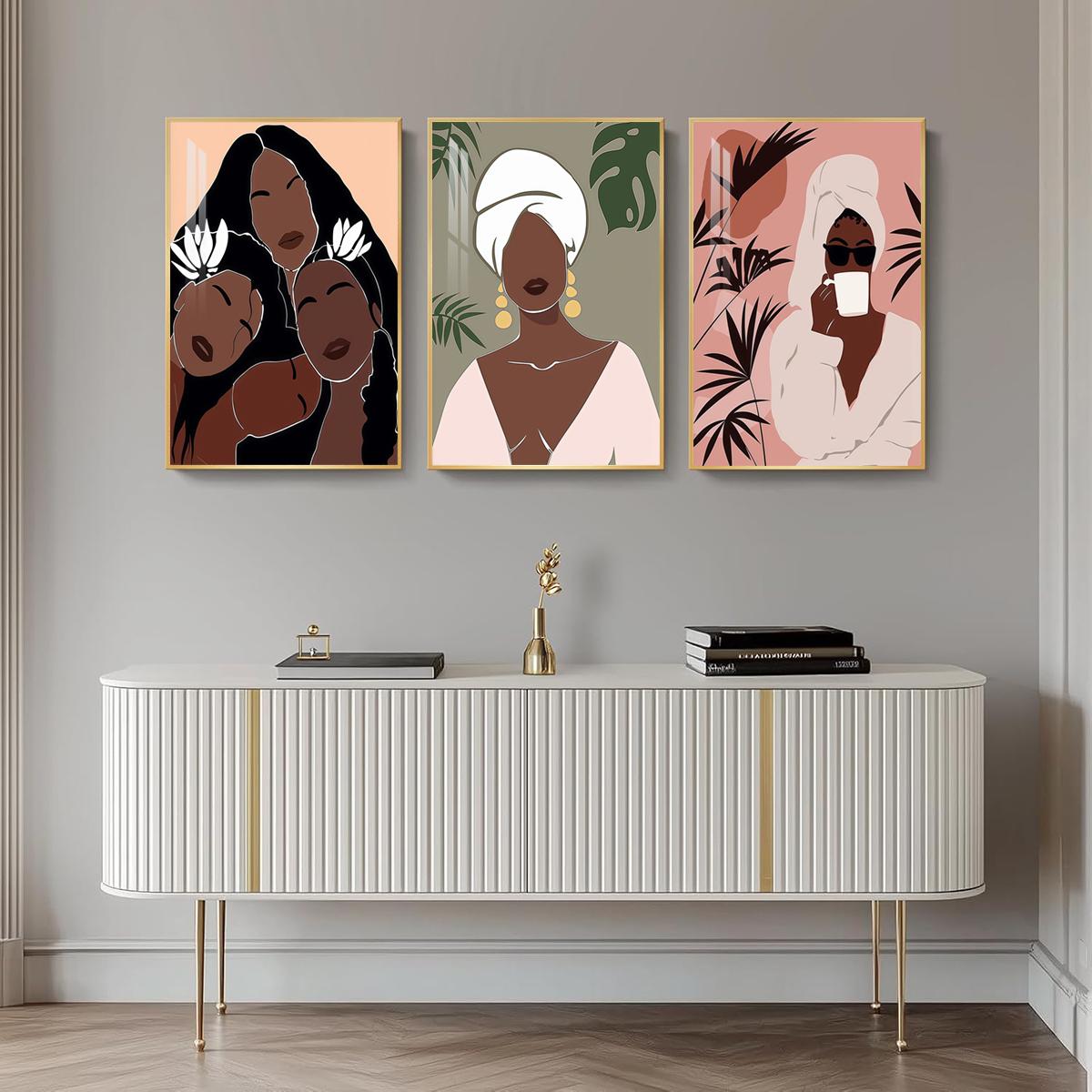 3 Counts Aluminum Alloy Framed Painting, Abstract Women Portrait Art Pictures, Home Decoration For Living Room, Bedroom, Office, Restaurant, Hallway Wall Decor, Odorless Print Artwork, Luxury Perfect Gift For Friends And Family