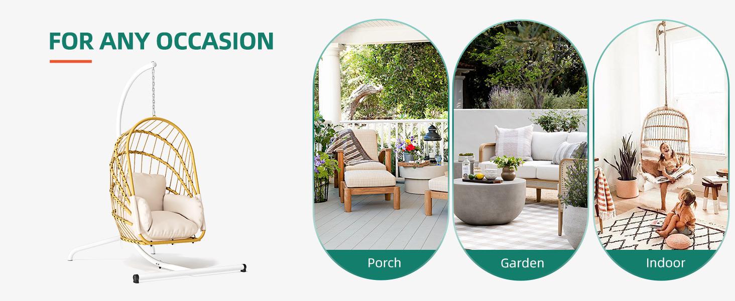 Yitahome Wicker Swing Egg Chair with Cushions 350lbs, Foldable Hanging Basket Chair W/Stand Rattan Hammock Chair for Outdoor, Indoor, Patio, Bedroom - Grey/Beige Yitahome Wicker Swing Egg Chair with Cushions 350lbs, Foldable Hanging Basket Chair W/Stand Rattan Hammock Chair for Outdoor, Indoor, Patio, Bedroom - Grey/Beige