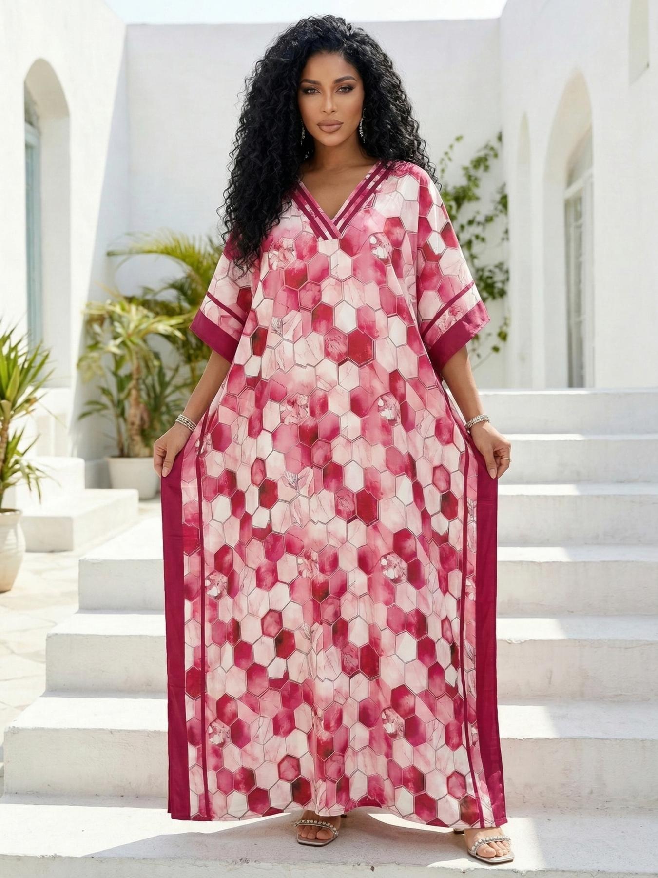 EDOLYNSA Leopard kaftans for woman caftan beach printing Moo Moo Dress casual cover up Bohemian daily wear Soft Homewear vacation party long dress lounge wear Q1615 Womenswear