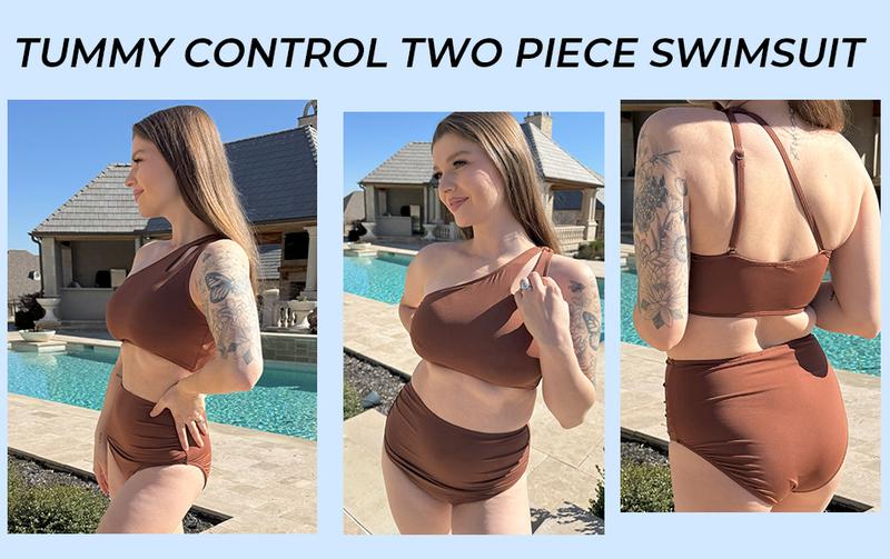 Yonique Women High Waisted Bikini - One Shoulder Bathing Suit Tummy Control Two Piece Swimsuit 2025