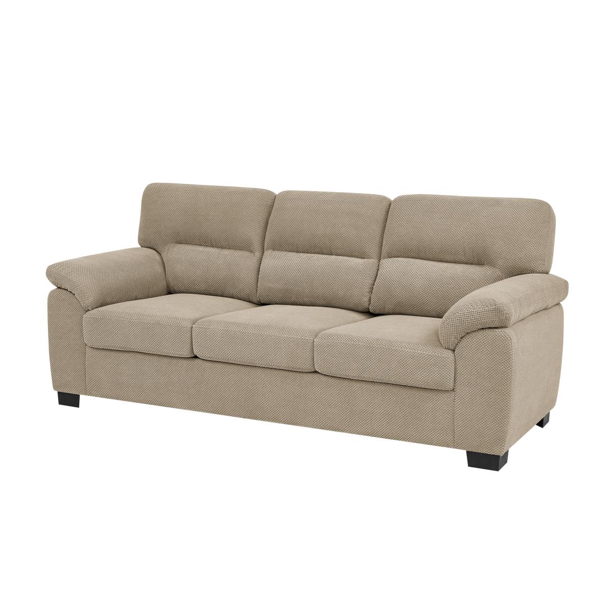 3-Seater Sofa, Camel Upholstered Couch, Modern Living Room Furniture, Textured Fabric Sofa, Minimalist Settee, Comfortable Armchair, Sturdy Frame Sofa