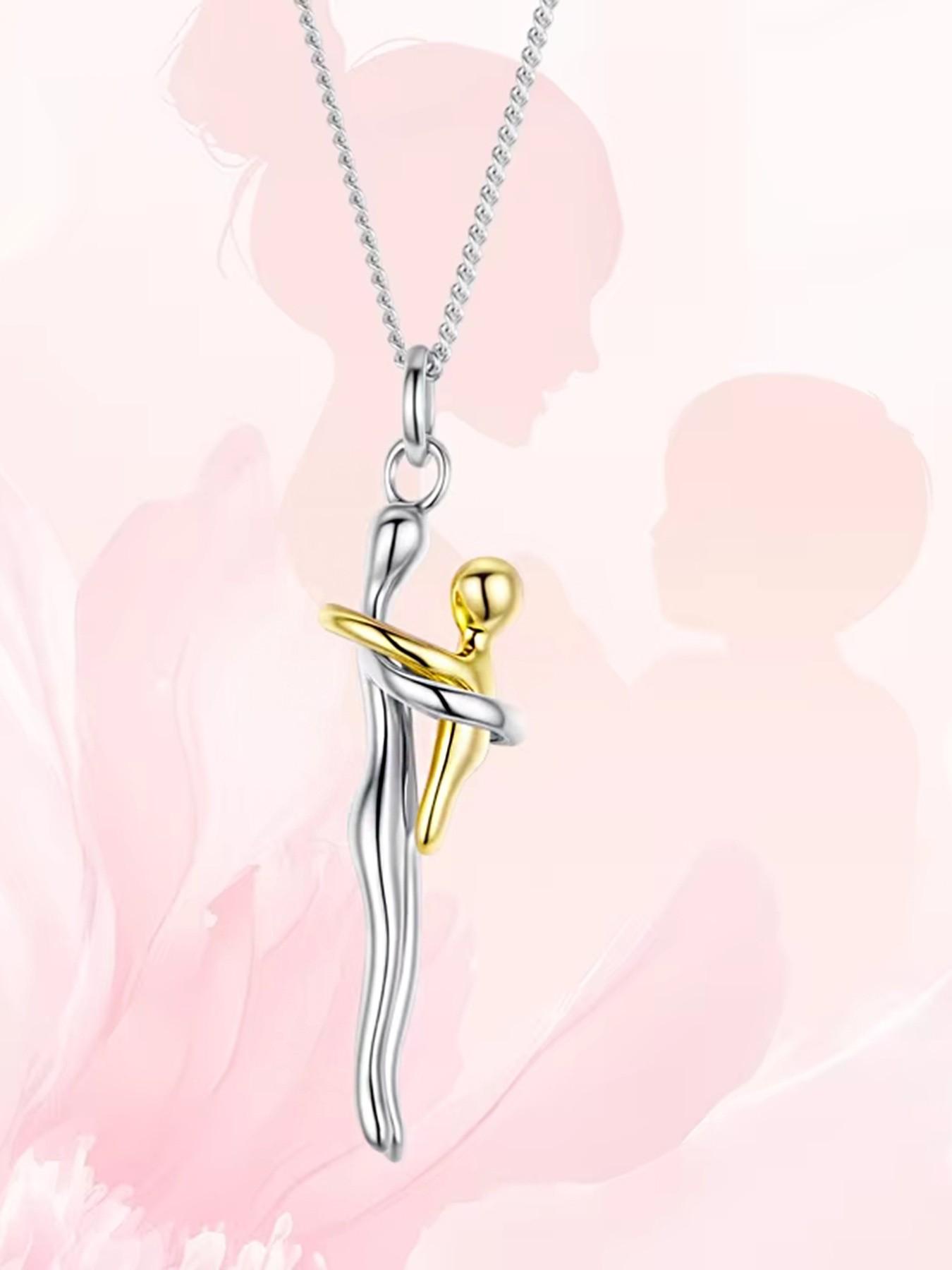 Two-tone hugging necklace, hugging pendant necklace, detachable mother and child pendant, DIY heart-shaped jewelry, a gift for new mothers, a mother's jewelry necklace suitable for special family occasions, a Mother's Day gift for mom.