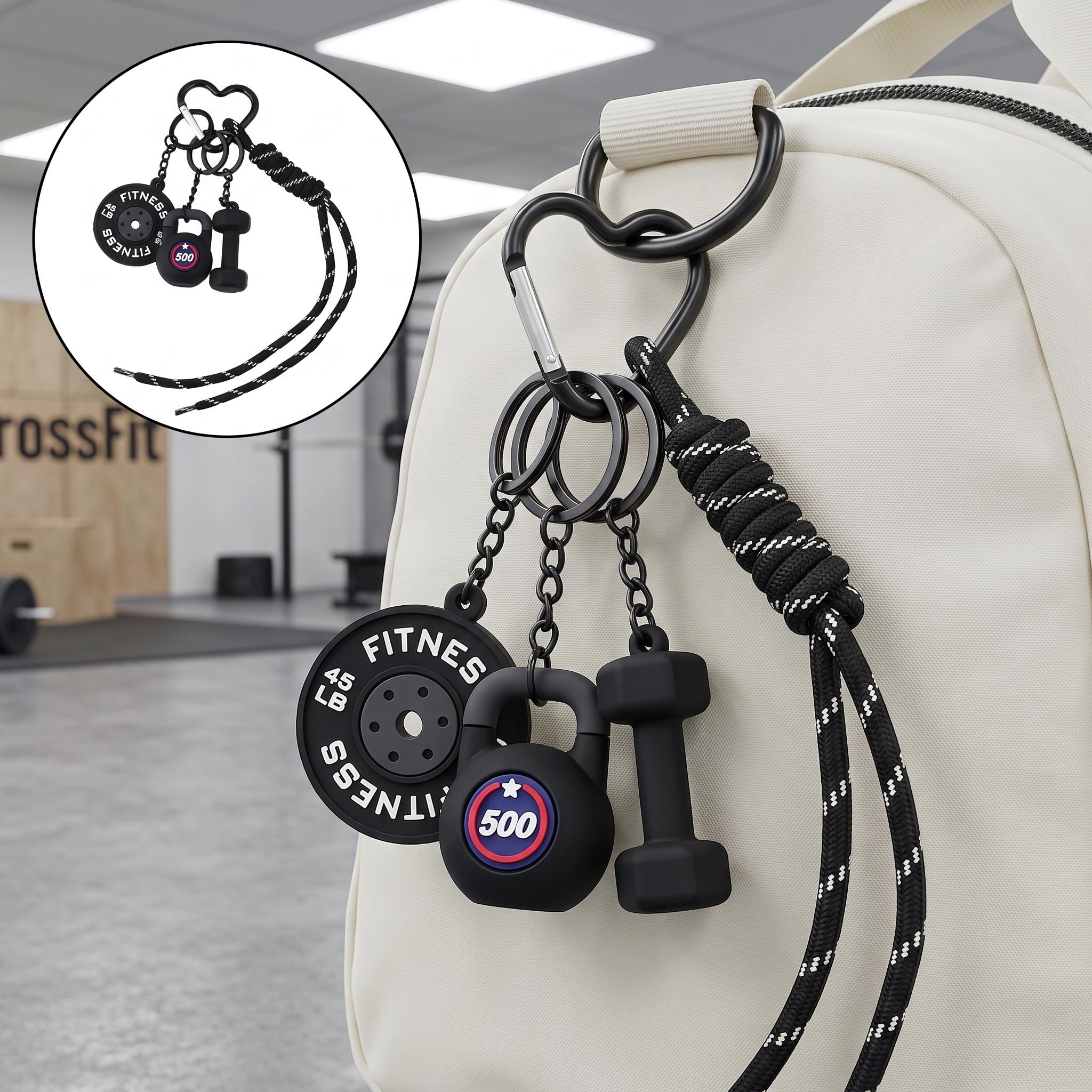 Unisex Workout Equipment Keychain - Gym Dumbbell Barbell Kettlebell Design, Heart Carabiner with Multiple Key Rings, Portable Wristlet, Fitness Accessory for Gym/Backpacks, Stylish Functional Gift for Enthusiasts-YY0, Weight Plate Pendants