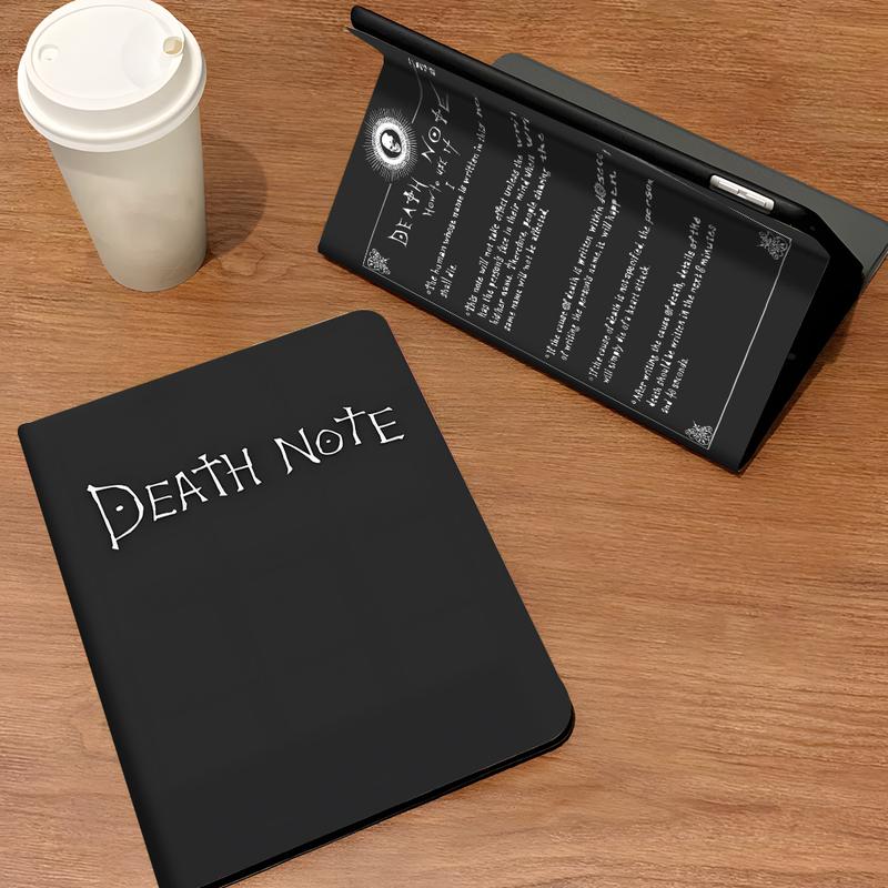 Dark Death Note Design iPad Book Style Case, Fantasy Anime Notebook Design for iPad Pro, iPad Air & Mini, Full Protection with Pen Slot, Ideal for Home & School Use