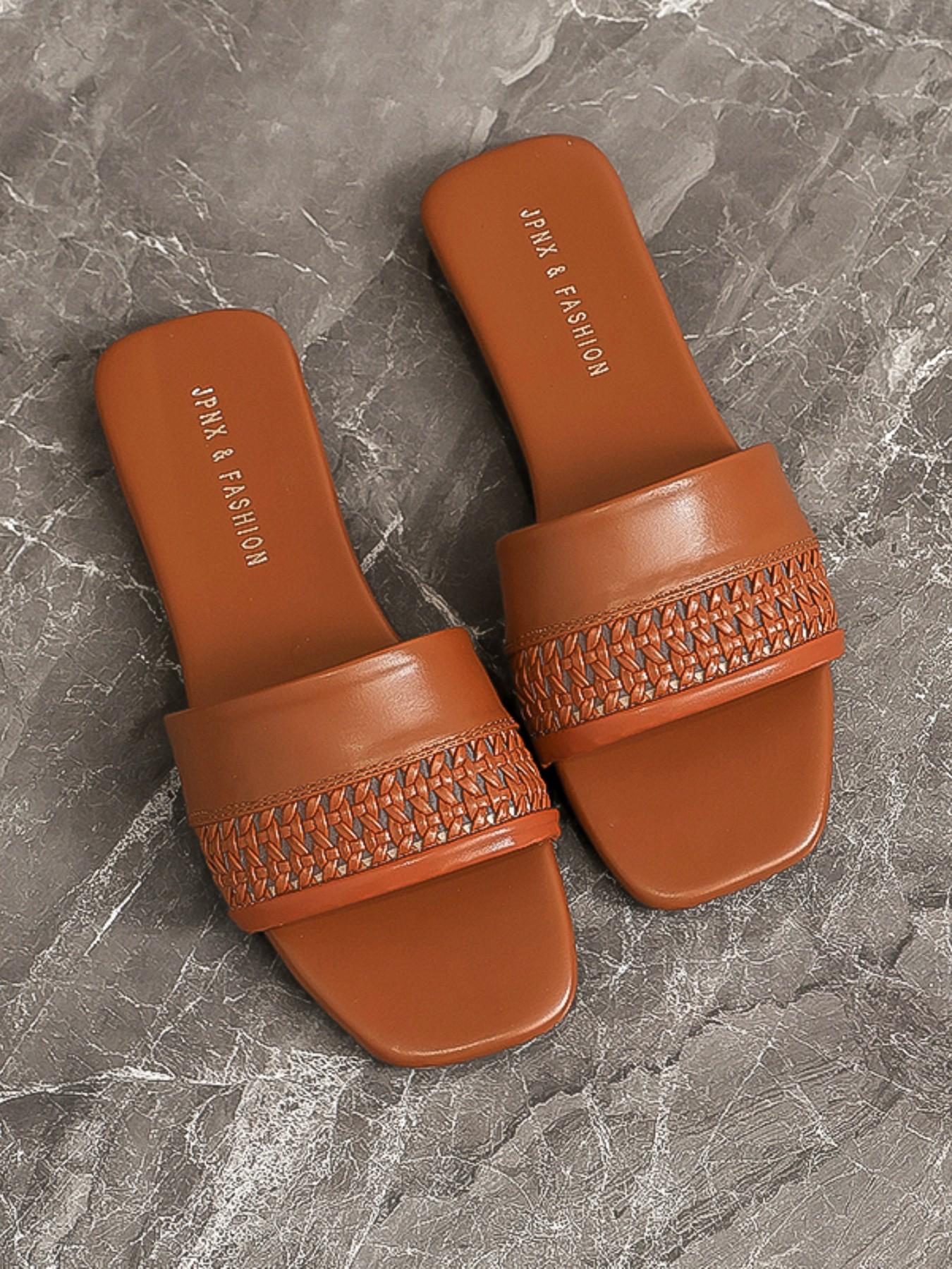 Women's Braided Hollow Out Square Toe Sandals, Casual Flat Slip-On Shoes, Trendy Summer Fashion Footwear