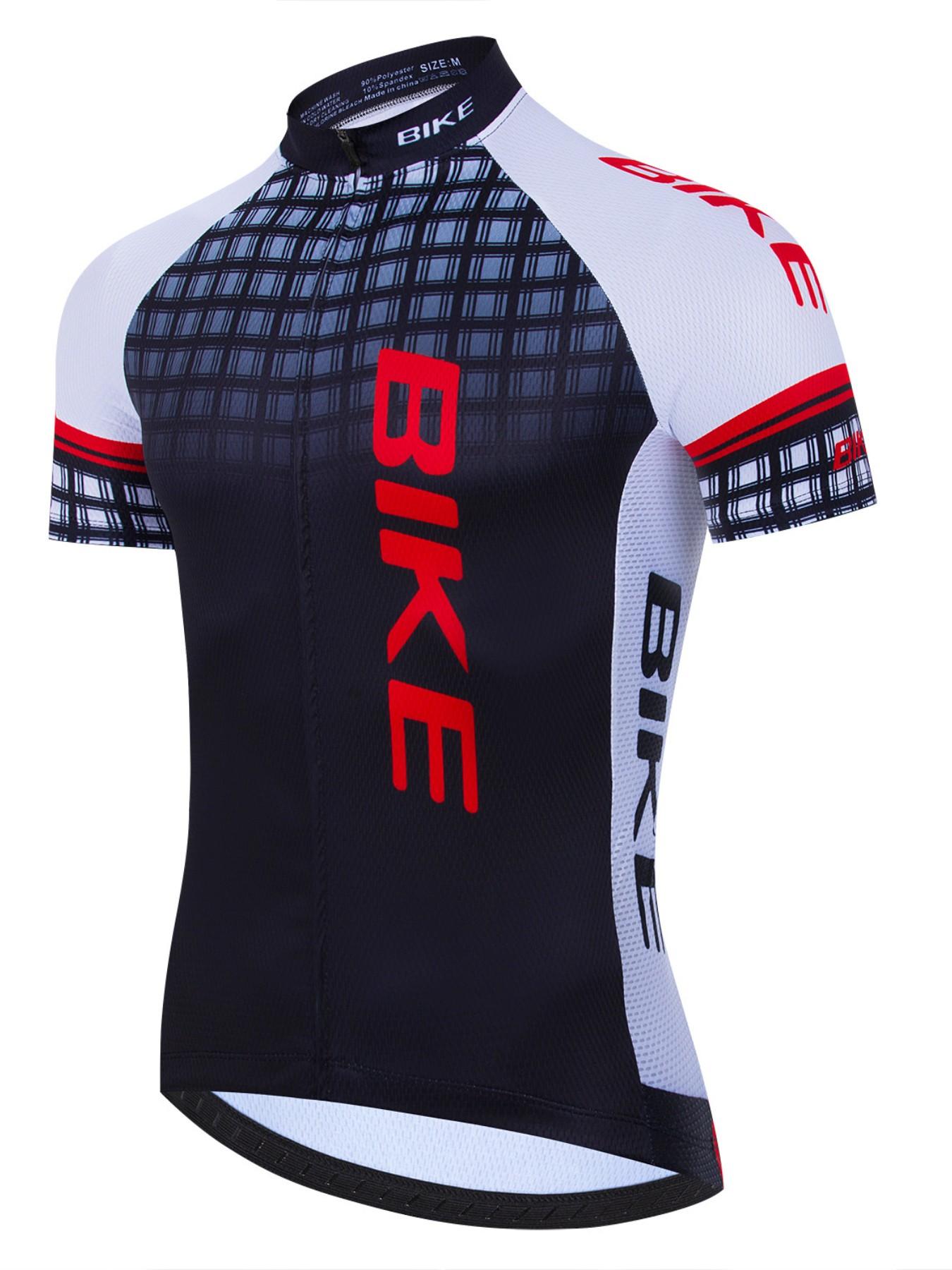 Men's Professional Cycling Shirt, Breathable Polyester Knit Fabric, Geometric Pattern, Round Neck Short Sleeve, Spring/summer/autumn