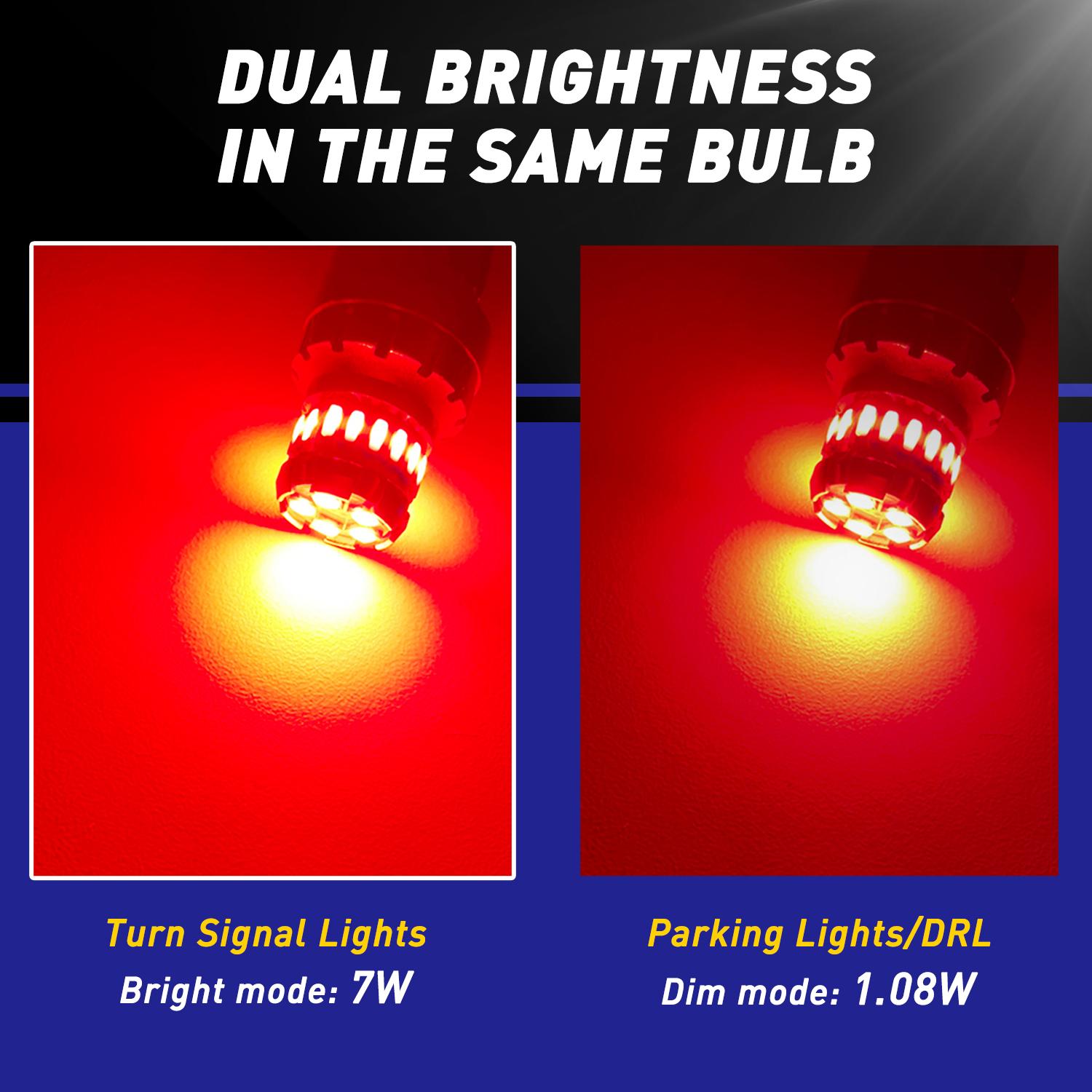 LED Strobe Brake Light Bulb Red, lashing Strobe Blinking LED Tail Light Bulbs for 7440 7443 3156 3157, 300% Brighter Canbus Ready, Plug and Play, Triple Flash LED Stop Bulbs, Off-Road Use Pack of 2, AUTOONE