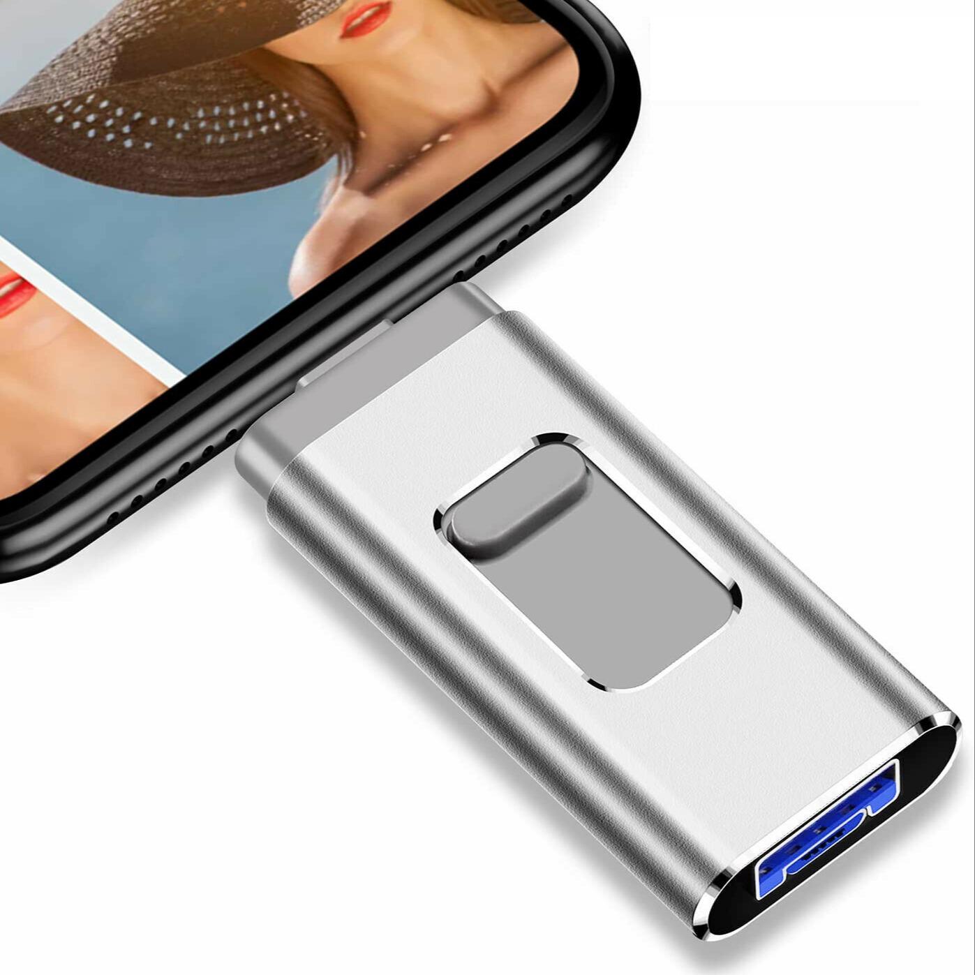 4-in-1 External Flash Drive for iPhone & Type-C & Android & Computer, USB 3.0 Memory Stick Photo Stick Thumb Drive, Photo & File Backup with App, Portable OTG PenDrive, 64GB 128GB 256GB 512GB 1TB, Christmas Gift for Boyfriend & Husband & Wife