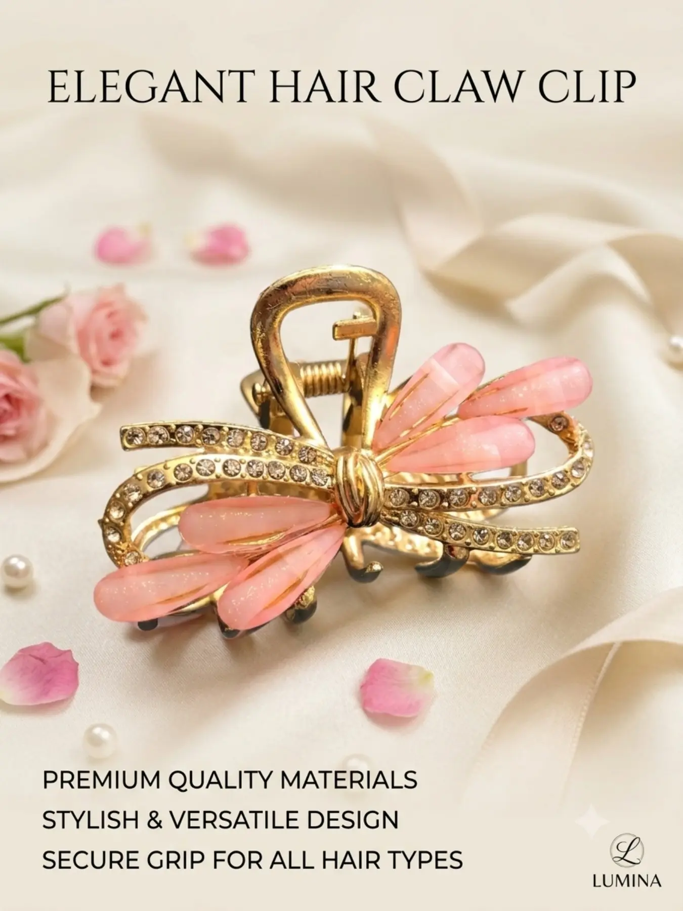 Water Drill Butterfly Clip, Petal Decoration Metal Hair Clip, Elegant Small Shark Clip for Women Half Ponytail