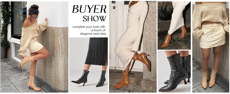 Coutgo Womens Pointed Toe Ankle Boots Stacked Kitten Low Heel Side Zipper Fall Booties Shoes