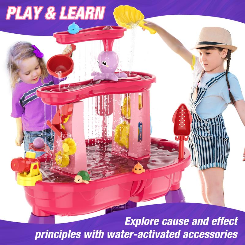 Water Table for Toddlers, 3-Tier Kids Splash Sand Table Water Toys, Rain Showers Splash Pond for Outdoor Beach Backyard Summer, Activity Sensory Play Table for Boys Girls,Birthday Christmas Halloween Thanksgiving Gifts.