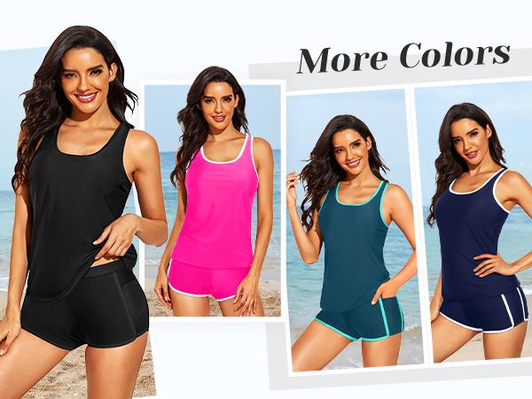 Tempt Me Women Two Piece Tankini Swimsuits - Swimsuits with Pockets Shorts Tummy Control Bathing Suit Athletic Swimwear