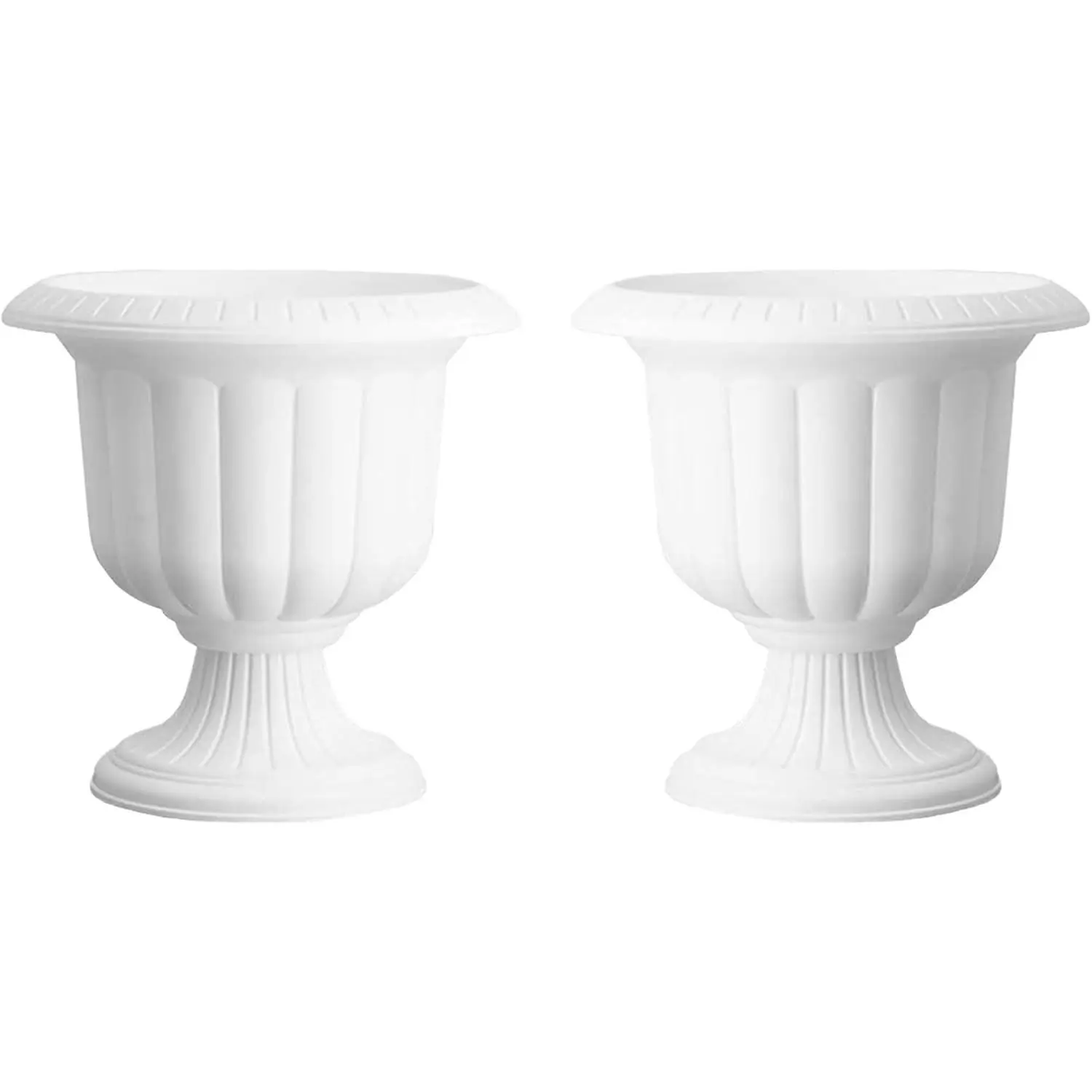 Novelty Plastic Classic Fluted Urn Planter, White, 19in (Pack of 2) - Decorative Flower Pots for Outdoor & Indoor Use - Lightweight, Durable with Drainage - Elegant for Garden, Patio, Porch, Entryway